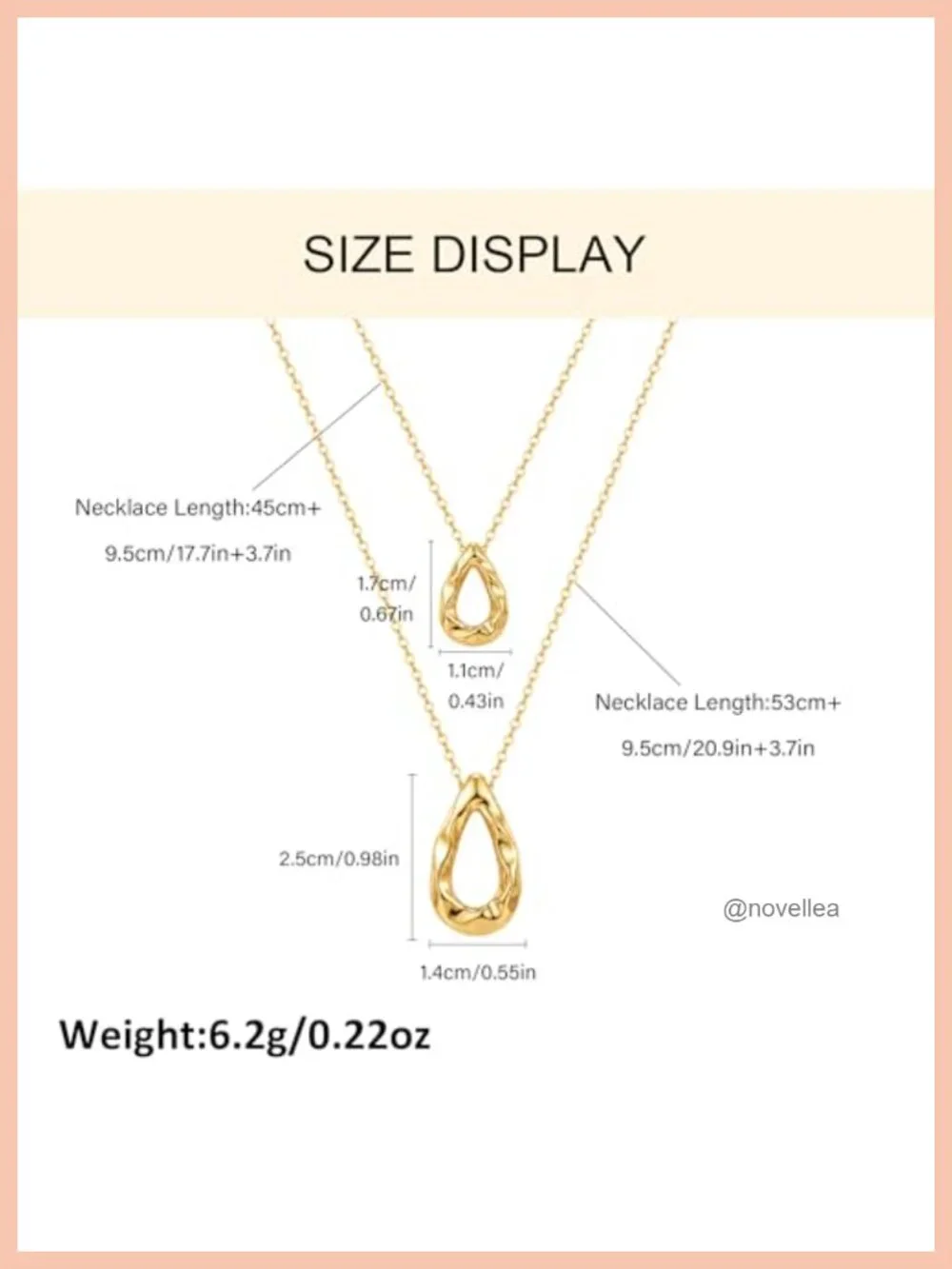 Layered Teardrop Pendant Necklace 14K Gold Plated Chunky Simple Jewelry